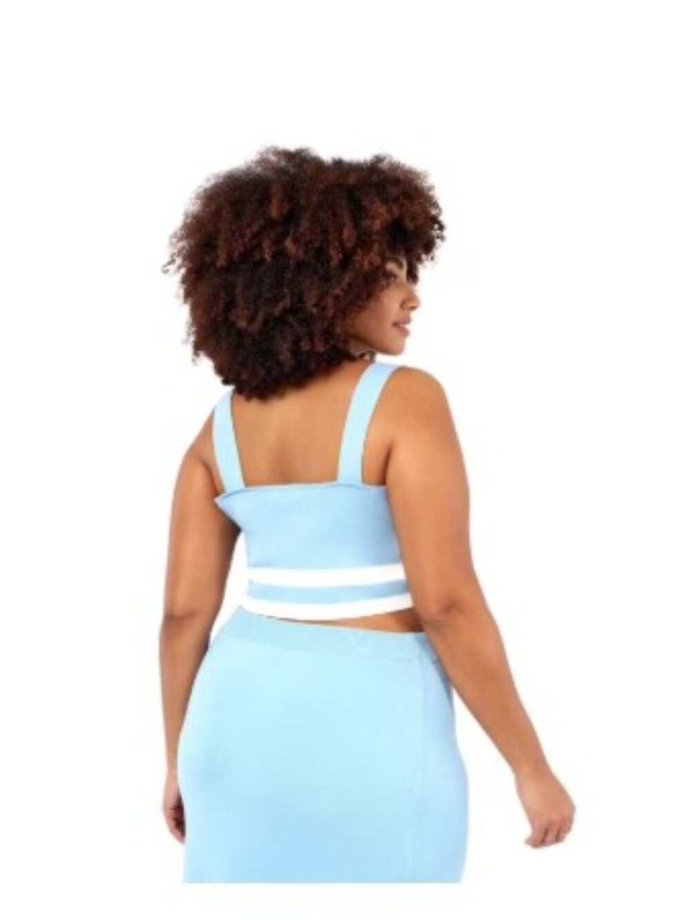 Light Blue Ribbed Square-Neck Crop Top - Picture 2 of 4